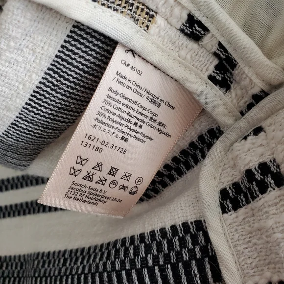 Scotch And Soda Medium Jacket Open Front Cotton Coat Neutral Stripes Boho Fringe - Picture 13 of 16